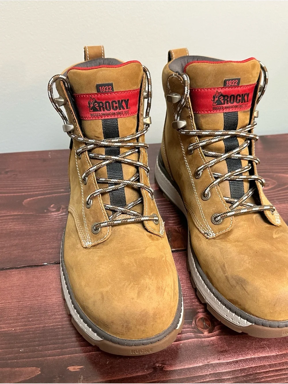 Rocky Tan Brown White Men's Waterproof Hiking Boots with Composite Toe